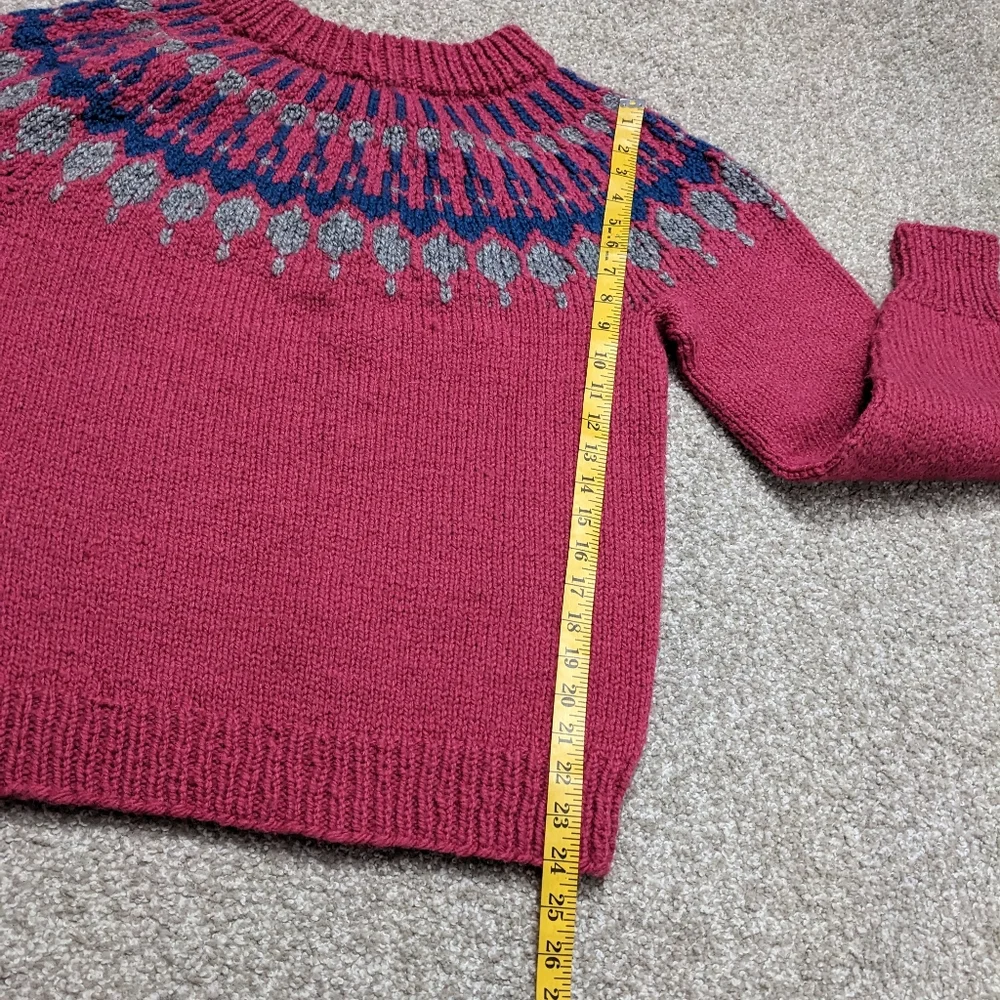 Vintage 80s chunky knit wool pink yoke pattern sweater Canadian handmade - Picture 11 of 11